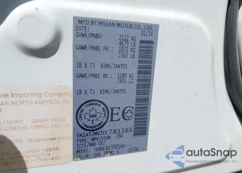 2014 Nissan Rogue S/Sl/Sv from USA, damaged, VIN 5N1AT2MV2EC781165